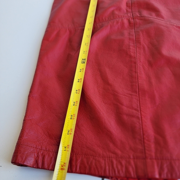 Red Genuine Leather Midi Skirt - Picture 5 of 11
